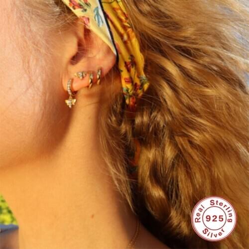 GS 925 Sterling Silver Earrings Bling CZ Hoops Earring For Woman Lovers' Couples Cute Animal Bee Luxury Hanging Pendientes