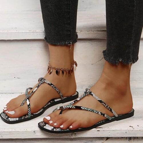 Female Shoes Summer Clog TGHDOF Big Size Slippers Flat Slides Snakeskin Low 2021 Beach Hoof Heels Scandals Rubber Fabric PU Fret