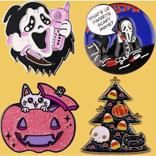 SP1509 Scream Killer Black Ghost Brooch Enamel Pin Horror Movie Gothic Badge Pin Childrens Halloween Gift Jewelry