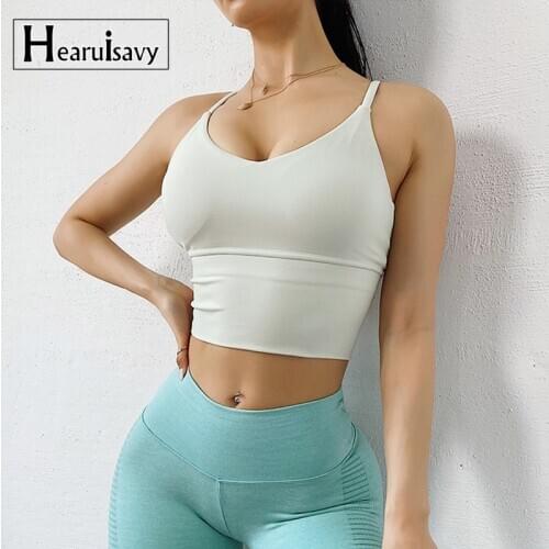 Sexy V-neck sports bra high impact shockproof running crop top women breathable gym tops fitness push up workout bras