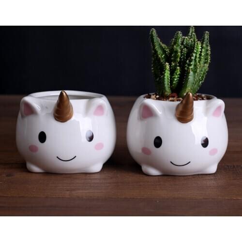 Cute Cartoon Unicorn Flower Pot Ceramic Flowerpot Succulent Plant Container Green Planters Small Bonsai Pots Desk Mini Ornament