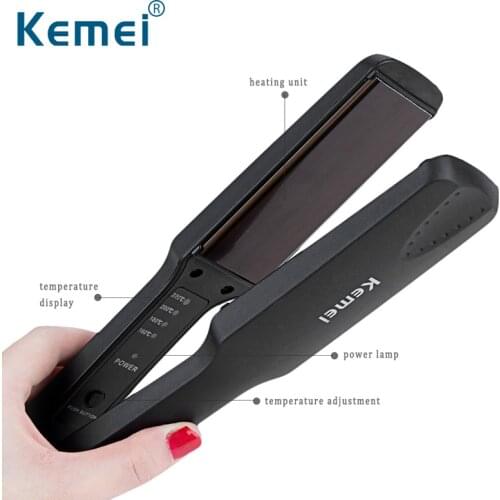 KEMEI Straightening Irons Thermal Performance Professional Tourmaline Fast Warm-up Ceramic Heating Plate Hair Straightener