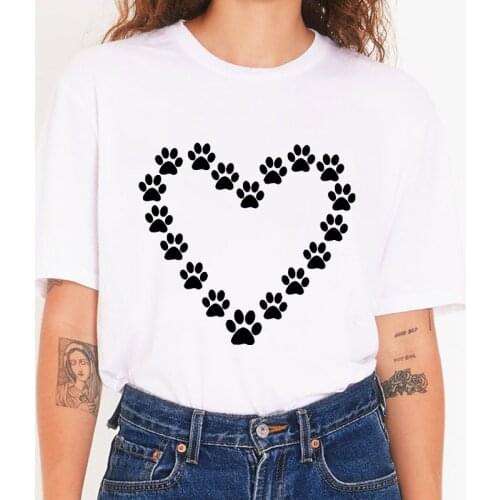 Women T Graphic Dog Paw Fashion Printed Top Round Collar Tshirt Female Cartoon Pattern Tee Shirt Ladies Clothes Graphic T-shirt