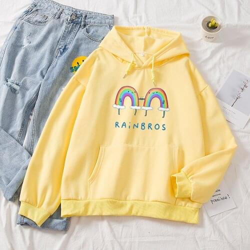 Funny Kawaii Rainbow Print Sweatshirt for Women Hat Hoodie Spring Sweat Femme Clothes Korean Harajuku Hoody Oversize Cotton Coat