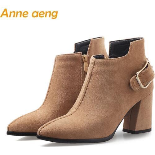 2019 New Autumn winter women boots Ankle high heels zip ladies sexy warm snow boots wine Beige winter women shoes big size 33-46