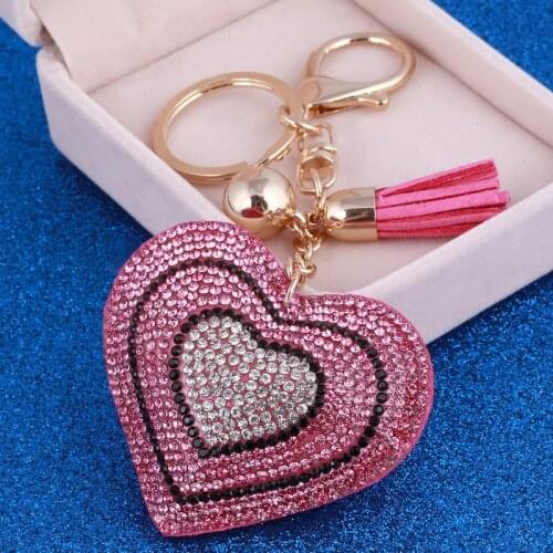 Fashion crystal Heart key chains bag keyrings charms ladies keychains for women pendants jewelry car key chain ring gifts