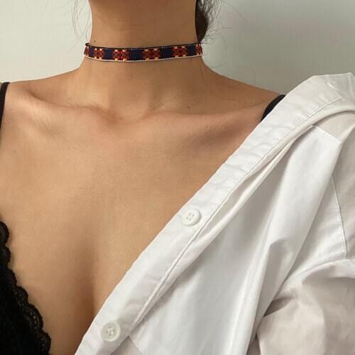 Vogallery Women Gothic Embroidered Chokers Necklaces Fashion Sexy Club Choker Geometric Short Necklace Summer Accessories
