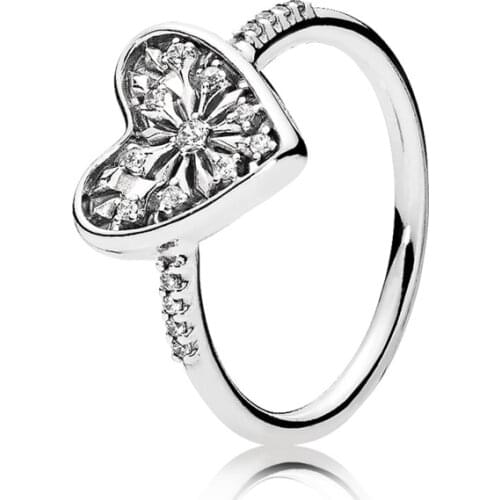 Genuine 925 Sterling Silver Heart of Winter Ring, Clear CZ Compatible with European Women Elegance Jewelry