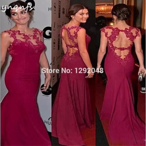 YNQNFS ED242 Robe de Soiree Lace Appliques Sexy Low Back Mermaid Burgundy Evening Gowns for Women Party Prom 2019