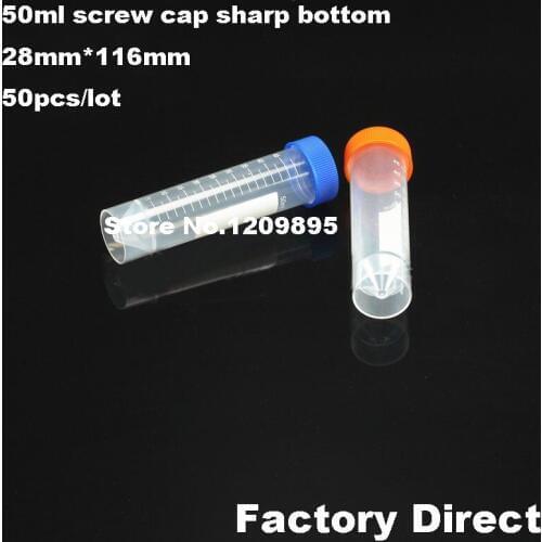 50pcs/lot 50ml Plastic centrifuge tube screw cap Test Tubing Vial Clear PP Container Laboratory Sample seed test tubes with cap