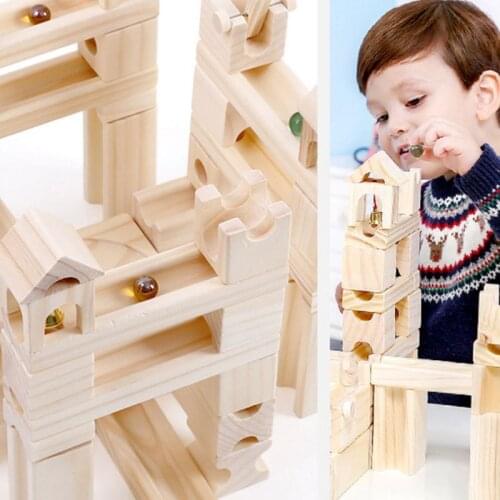 60pcs Wooden Marble Track Building Blocks Ball Puzzle Kids Educational Toys Gift