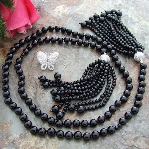 8MM Round Onyx CZ Connector Necklace 34