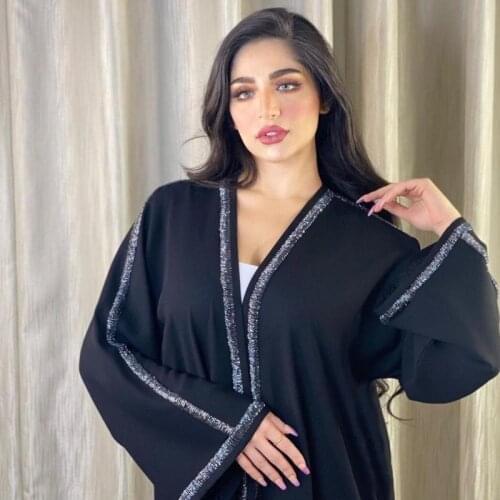 African Dresses for Women Cardigan Abaya Dubai Muslim Dress Black Lace Embroidery Flare Sleeve Long Robe African Dress Women
