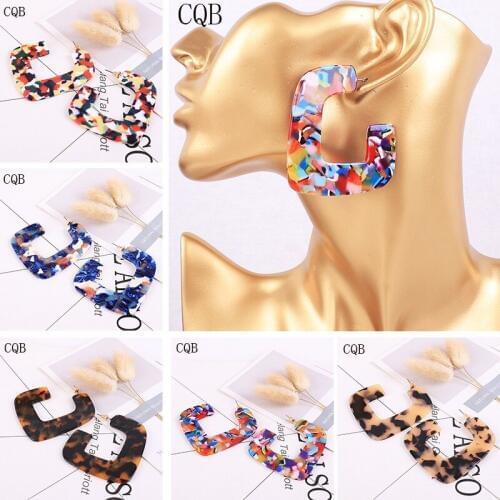 Acrylic earrings bohemian 2019 women earring style Acetate fashion favorite big geometric jewelry leopard handmade long hanging