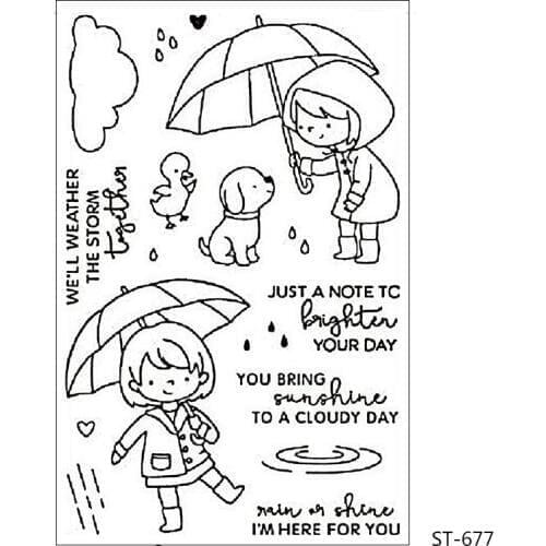AZSG Cute kind gril hold on umbrella Clear Stamps/Seal For DIY Scrapbooking/Card Making/Album Decorative Rubber Stamp Crafts