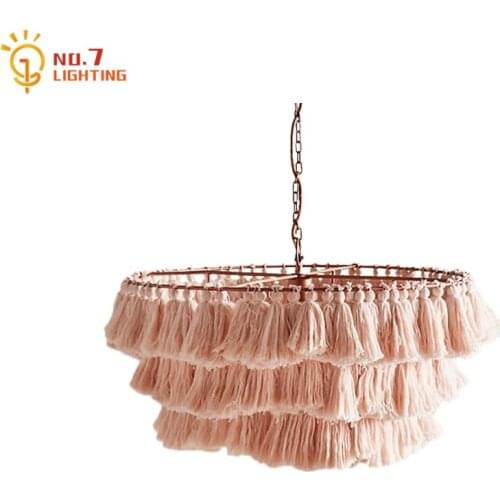Bohemia Designer Cotton Fabric Art Tassel Pendant lights Romantic Atmosphere Pink Hanging Lamp Model/Living Room Bedroom Kitchen