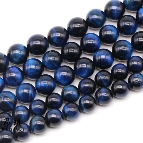 Natural Stone Beads Blue Lapis Lazuli Tiger Eye Round Loose Beads For Jewelry Making 15" Strand Bracelet 4 6 8 10 12MM Pick Size