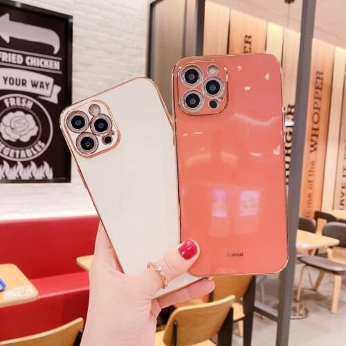 12 Pro Max Luxury Glossy Plated Gold Electroplate Mint Phone Cover for iPhone 11 Pro XR 7 8 Plus XS X 12 SE 2020 Silicone Cases