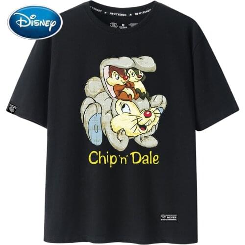 Disney Harajuku Chip 'n Dale Bambi Thumper Rabbit Letter Cartoon Print Women T-Shirt Unisex Couples Tee Short Sleeve Top 5 Color