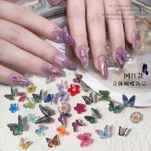 Hot DIY 3D Colorful Butterfly Daisy Flower Heat Shrink Sheet Handmade Acrylic Mini Butterfly Fairy Nail Art Decorations