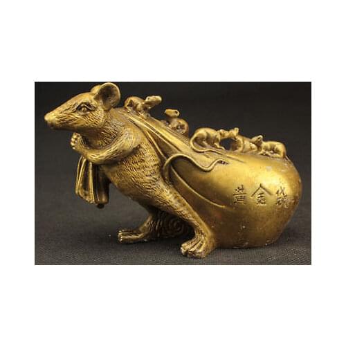 Collectible Decorate Handwork Copper Carved Mouse Purse Get Rich Lucky Statue