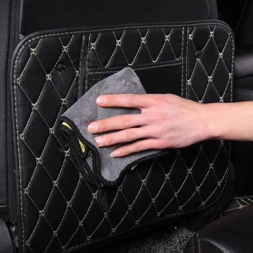 Leather Seat Back Protector Cover Anti Kick Mat with Phone Storage Pocket Car Accessory F-Best
