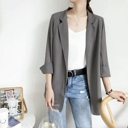Summer Jacket Women Three-Quarter Sleeve Chiffon Blazers Elegant Thin Solid Color Cardigan Blazer Female Tops