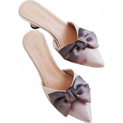 LIHUAMAO Mules shoes women heels pointed toe slipper slides slip on comfortable shoes