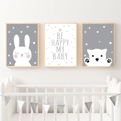 Cute Cartoon Bunny Bear Decorative Canvas Painting For Children Room Decoration Kid Bedroom Decor