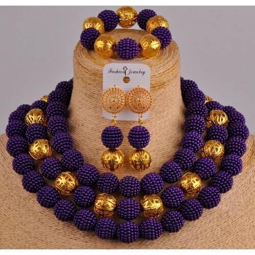 Fashion purple african wedding beads jewelry set costume necklace women nigerian set ZZ23