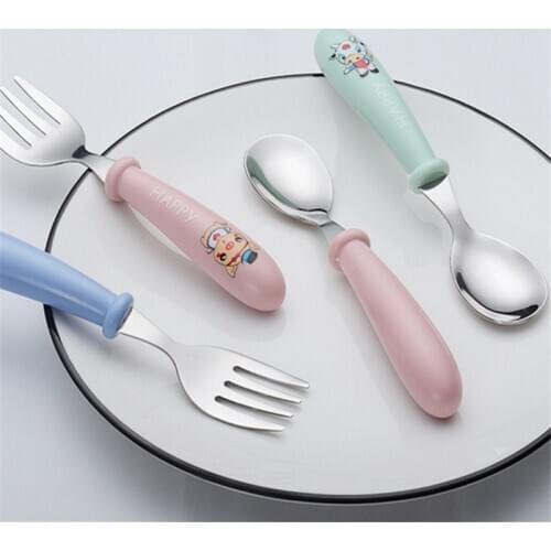 Nordic Baby Tableware Set Children Utensil Stainless Steel Toddler Dinnerware Cutlery Cartoon Infant Food Feeding Spoon Fork