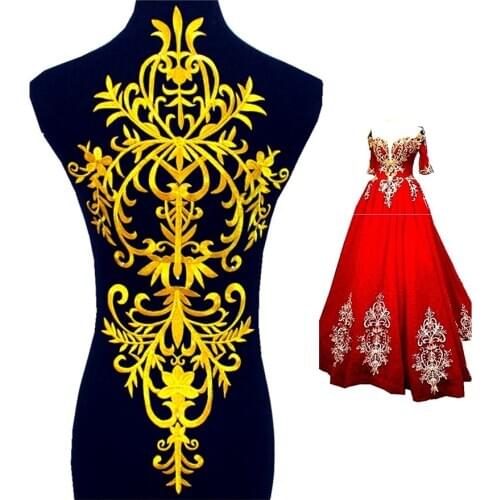 Iron On Appliques Gold Embroidery Flower Cosplay Costumes Garment Patches Embroidered Garment Trims Gold And Silver 58cm*27cm