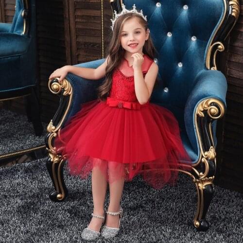 2020 New Summer Flower Girls Wedding Party Birthday Dress Princess Dress For Girls Tutu vestido Baby Kids Big Bow Elegant Dress