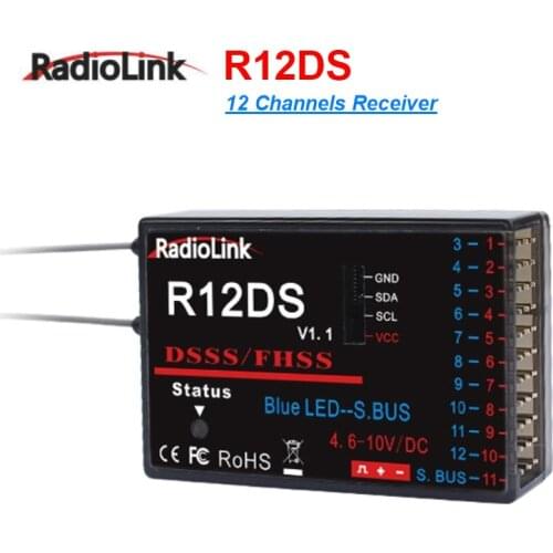 Original RadioLink R12DS 2.4GHz 12CH DSSS & FHSS Receiver for RadioLink AT9 AT9S AT10 AT10II Transmitter Support For SBUS PWM