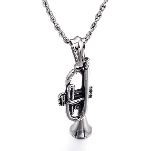Wholesale Stainless Steel Ornament Retro Titanium Steel Pendant Horn Musical Instrument Creative Music Pendant