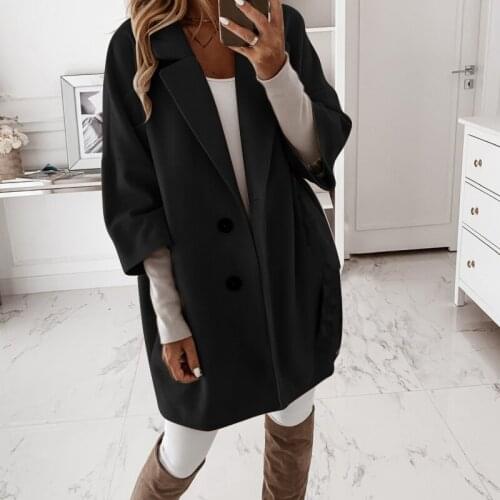 Women Autumn Loose Imitate Woolen Coats Winter Casual Three Quarter Sleeve Single Breasted Coat Outwear Loose 2XL Long Overcoats