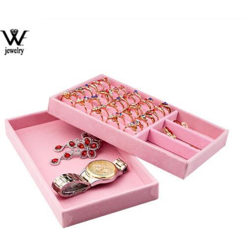 WE Pink Velvet Suede Ring Earrings Organizer Ear Studs Jewelry Display Stand Holder Rack Showcase Plate Fashion Jewelry Box