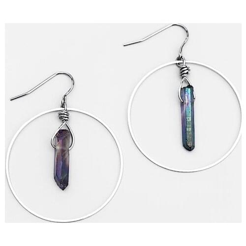 Multicolor Quartz, Silver color Hoop Earrings Gift,dangle Earrings,Pagan Gift, Wicca Jewelry