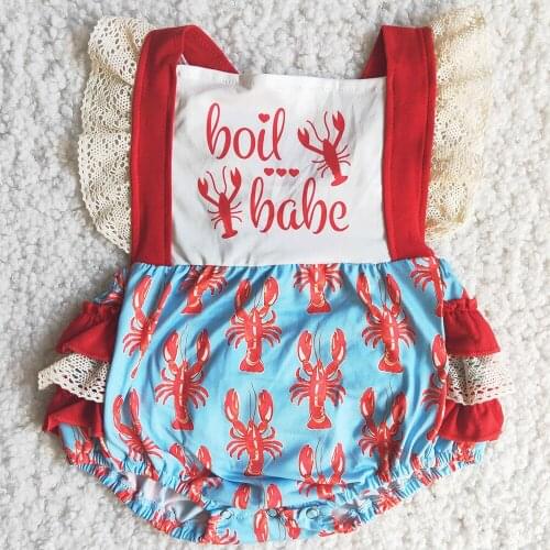 RTS Baby Girls Romper Bubbles Boil Craw Fish Girls Summer Clothing Infant Baby Romper Boutique Wholesale Girls Clothing Rompers