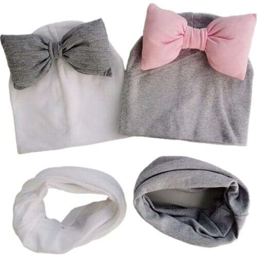 Infant Baby Hat Girl big bow Butterfly Knot Melamed Cap cotton bonnet Collar Scarf set hat for girls baby child childrens Hat