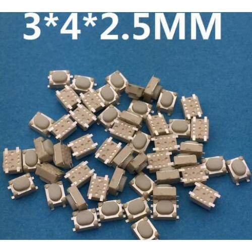 50PCS SMT 3x4x2.5MM 4PIN Tactile Tact Push Button Micro Switch Self-reset Car Remote Control Switch