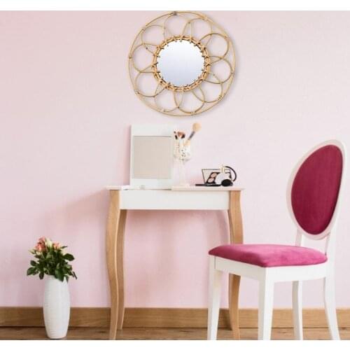 Rattan Dressing Mirror Innovative Art Deco Round Mirror Living Room Wall Hanging Mirror Kitchen Bathroom Mirror New Dropshipping