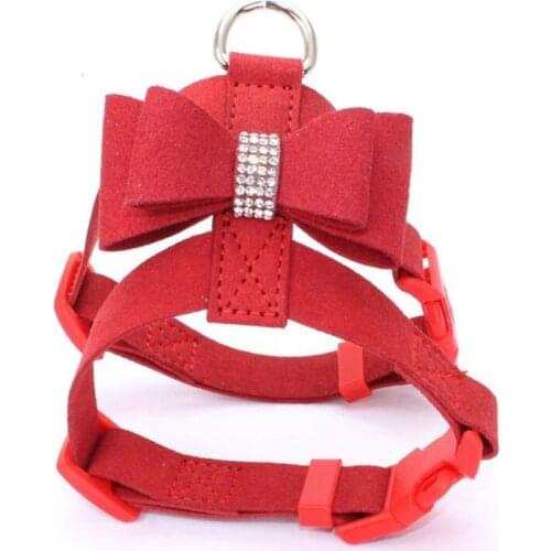 Bling Rhinestone Pet Cat Harness Velvet Leash With Bowknot For Small Kitten Chihuahua Pink Collar Pet Products