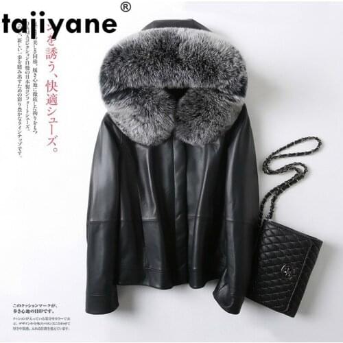 Womens Jacket Down Fox Fur Collar Real Genuine Leather Jacket Winter Warm Coats and Jackets Female Y8625Q81 WPY565