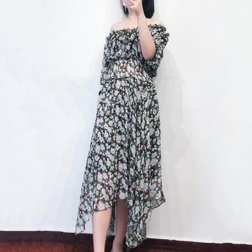 Patads French minority simple floral one shoulder dress spring and summer lady irregular dress e19rulli