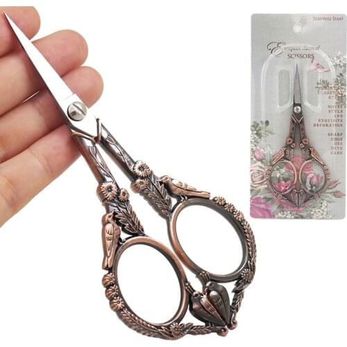 1Pcs Stainless Steel Vintage Scissors Bird Floral Sewing Retro Embroidery Scissors Short Fabric Cutter Yarn Shear