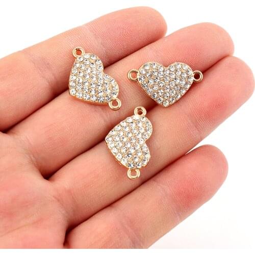 10pcs/lot Heart Gold Plated Full Crystal Charms Connector Pendant DIY Neckalce Bracelet For Jewelry Making Accessories