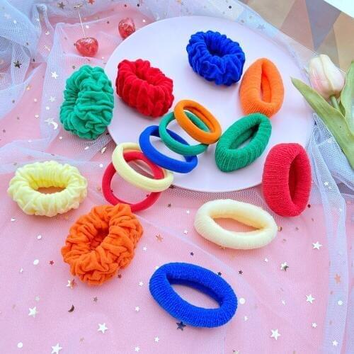 15-Piece Ins Girls Heart Candy-Colored Hair Band Color Hair Band Ponytail Rubber Band Korean-Style Net Red Ribbon Headdress