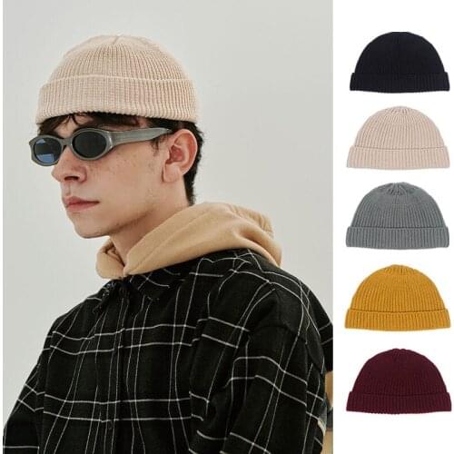 2021 short dome knitted hat solid color student autumn and winter woolen hat cold hat melon skin sailor yuppie elasticity hat