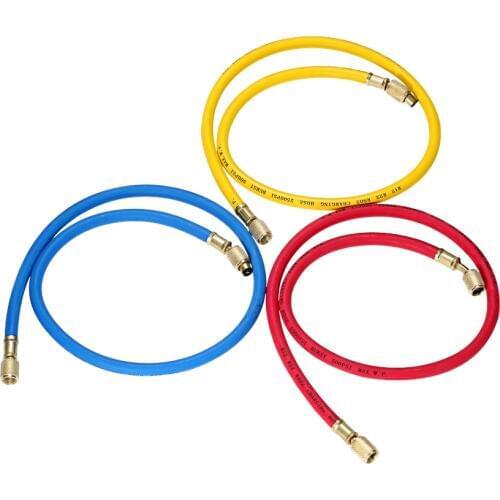 3pcs 1/4" SAE Universal R12 R22 R502 Manifold Gauge Sets Three-color Charging Hoses for HVAC Air Condition Refrigerant